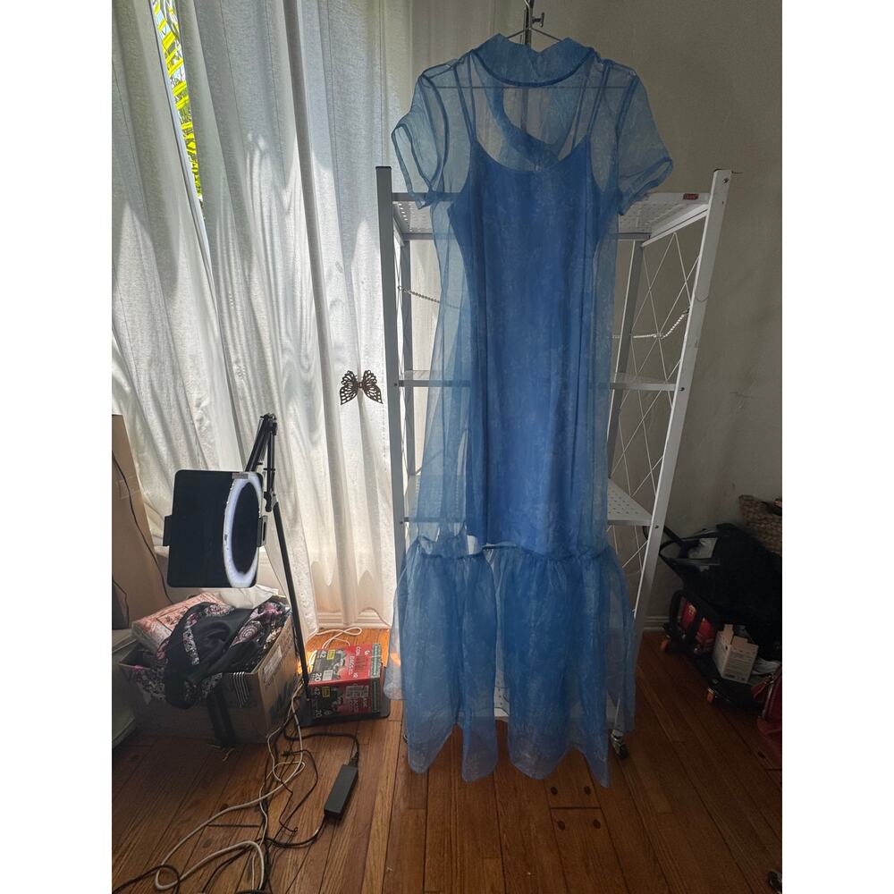 STAUD Sheer Blue Midi Dress